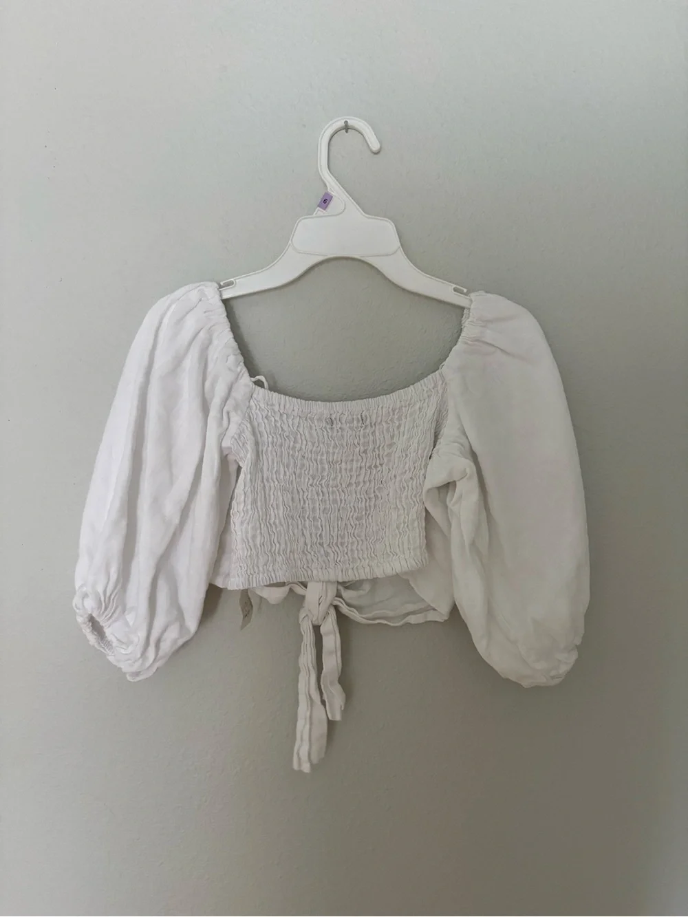 Zara White Puff-Sleeve Tie-Front Crop Blouse